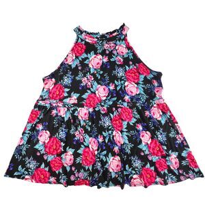 Torrid Halter 4X Floral Tropical Blooms Swing Top Flowy Blouse Relaxed Peplum
